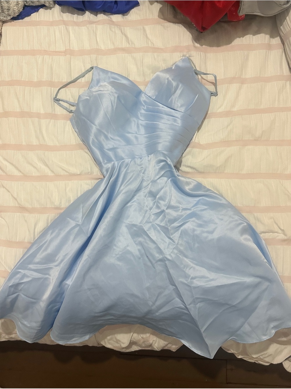 Light Blue Satin Prom Dress with Spaghetti Straps
